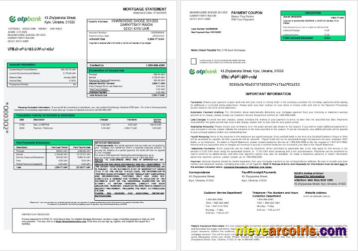 Ukrainian OTP bank mortgage statement 1-2